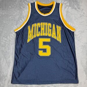 Vintage Dodger Michigan Wolverines Basketball Jersey XL Blue #5 Cracked